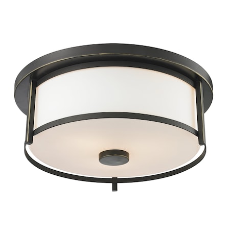 Z-Lite Savannah 2 Light Flush Mount, Olde Bronze & Matte Opal 413F14